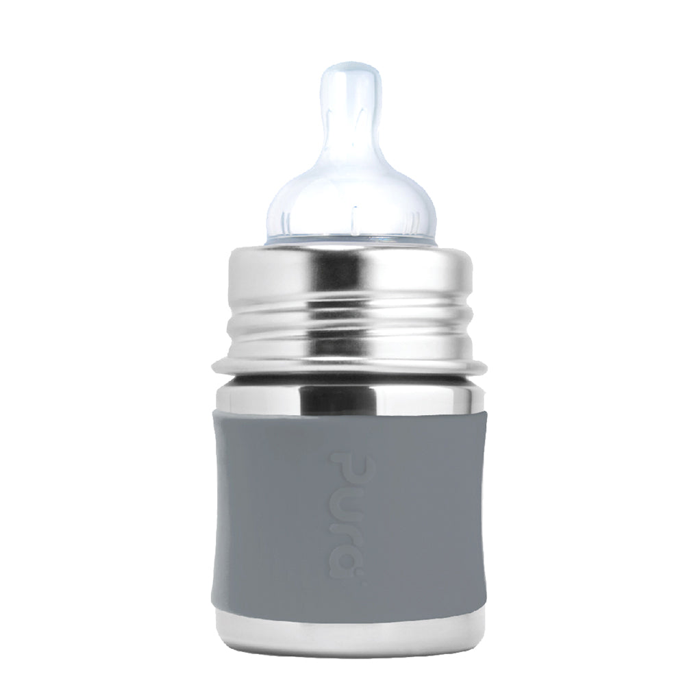 Pura Kiki Edelstahl-Trinkflasche 150 ml mit Weithalssauger – im Design Grau