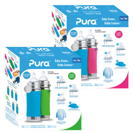 Pura Kiki Geschenkset mit 2 Edelstahl-Trinkflaschen 325 ml und Zubehör – Übersicht