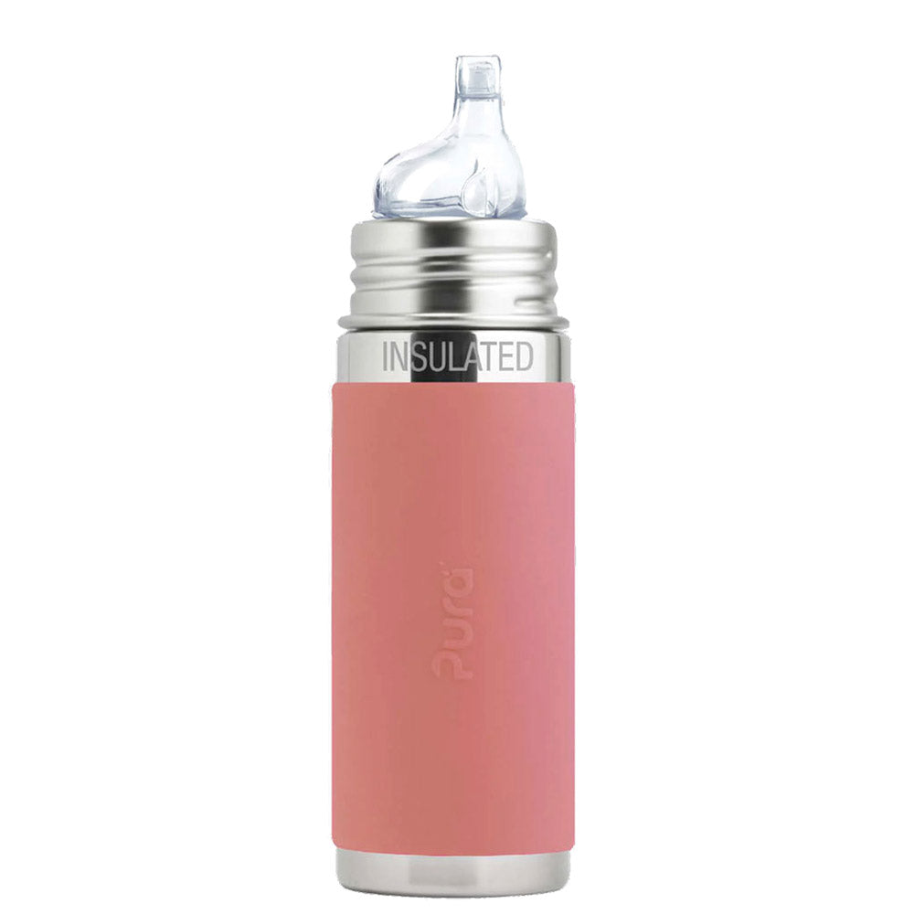 Pura Kiki isolierte Edelstahl-Trinklernflasche 250 ml mit XL-Trinklernaufsatz – im Design Rosé