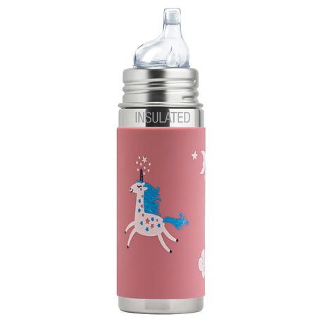 Pura Kiki isolierte Edelstahl-Trinklernflasche 250 ml mit XL-Trinklernaufsatz – im Design Unicorn Rose