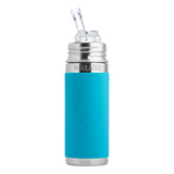Pura Kiki isolierte Edelstahl-Trinkflasche 260 ml mit Strohhalm-Aufsatz – im Design Blau