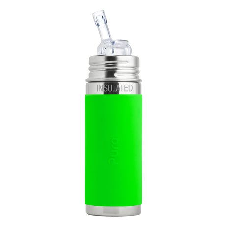 Pura Kiki isolierte Edelstahl-Trinkflasche 260 ml mit Strohhalm-Aufsatz – im Design Grün