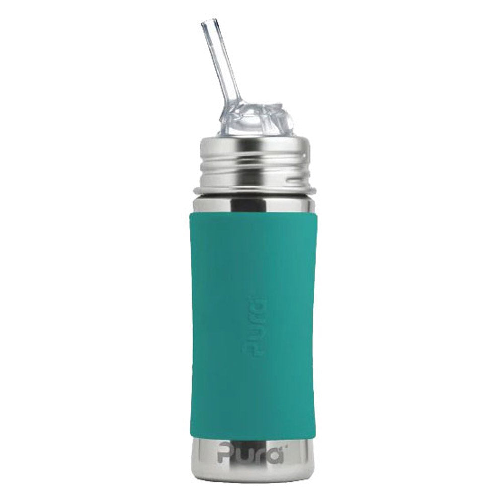 Pura Kiki KIDDO isolierte Edelstahl-Trinkflasche 260 ml mit Strohhalm-Aufsatz – im Design Mint