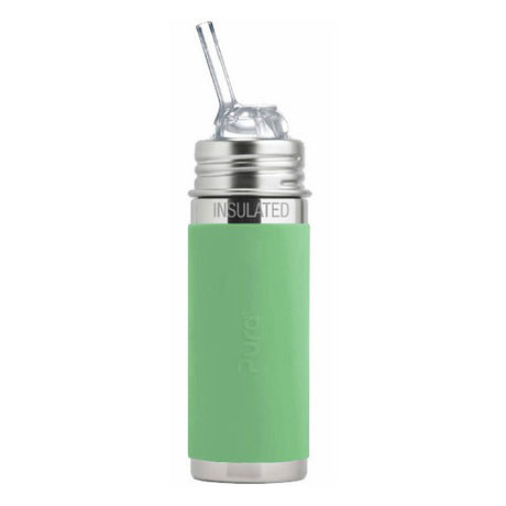 Pura Kiki KIDDO isolierte Edelstahl-Trinkflasche 260 ml mit Strohhalm-Aufsatz – im Design Moos
