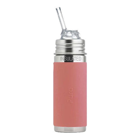 Pura Kiki KIDDO isolierte Edelstahl-Trinkflasche 260 ml mit Strohhalm-Aufsatz – im Design Rosé