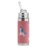 Pura Kiki KIDDO isolierte Edelstahl-Trinkflasche 260 ml mit Strohhalm-Aufsatz – im Design Unicorn Rose