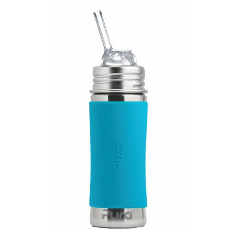 Pura Kiki KIDDO Edelstahl-Trinkflasche 325 ml mit Strohhalm-Aufsatz – im Design Blau