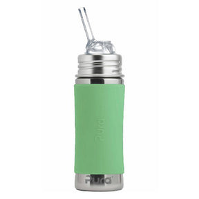 Pura Kiki KIDDO Edelstahl-Trinkflasche 325 ml mit Strohhalm-Aufsatz – im Design Moos