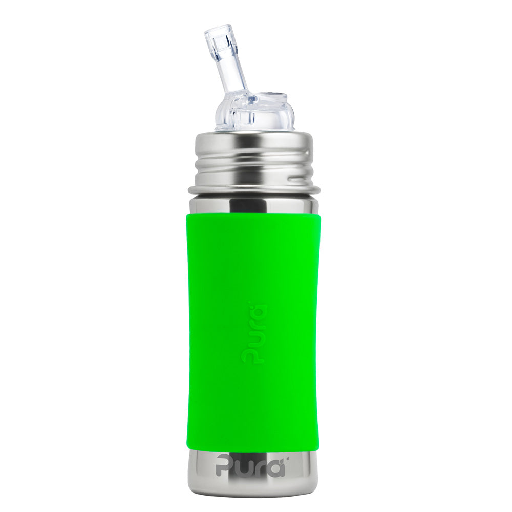 Pura Kiki Silikonüberzug (Sleeve) für 250- und 325-ml-Flaschen – Beispielbild: Flasche mit Sleeve in Grün
