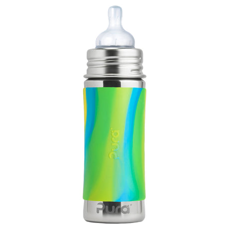 Pura Kiki belüfteter Weithalssauger aus Silikon, 2 Stück – Beispielbild: Flasche 325 ml in Blue Swirls – Ansicht 2