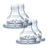 Vier transparente Pura Kiki XL-Trinklernaufsätze aus Silikon, Inhalt der 4er-Sparpackung, von schräg oben