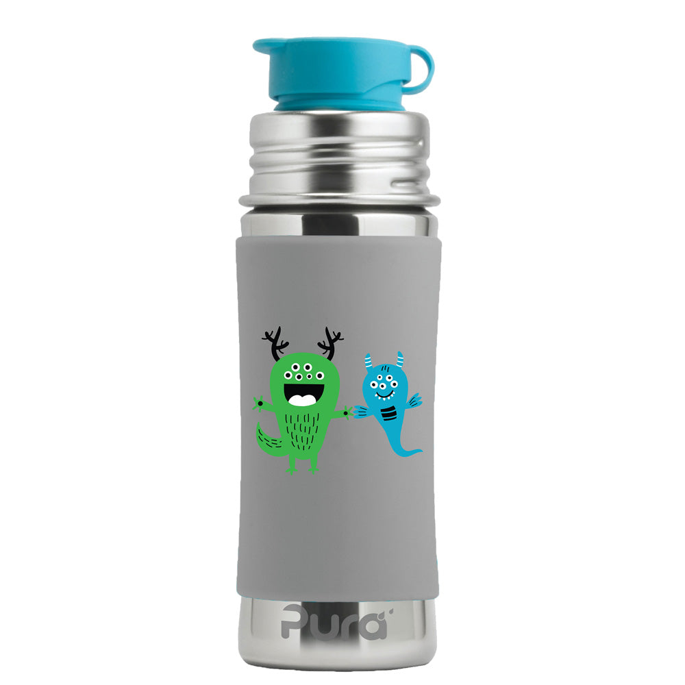 PuraSport Edelstahl-Trinkflasche 325 ml mit BigMouth-Sportaufsatz – im Design Monster
