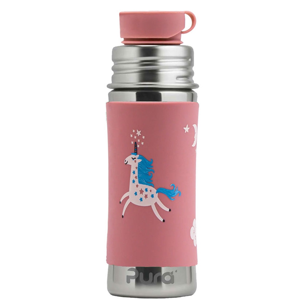 PuraSport Edelstahl-Trinkflasche 325 ml mit BigMouth-Sportaufsatz – im Design Unicorn Rose