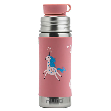 PuraSport Edelstahl-Trinkflasche 325 ml mit BigMouth-Sportaufsatz – im Design Unicorn Rose
