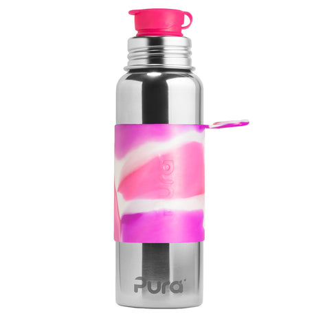 PuraSport Edelstahl-Sportflasche 800 ml mit BigMouth-Aufsatz – im Design Pink Swirls