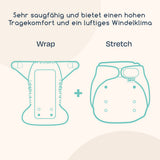 Infografik: TotsBots Bamboozle Wrap und Stretch – sehr saugfähig mit luftigem Windelklima
