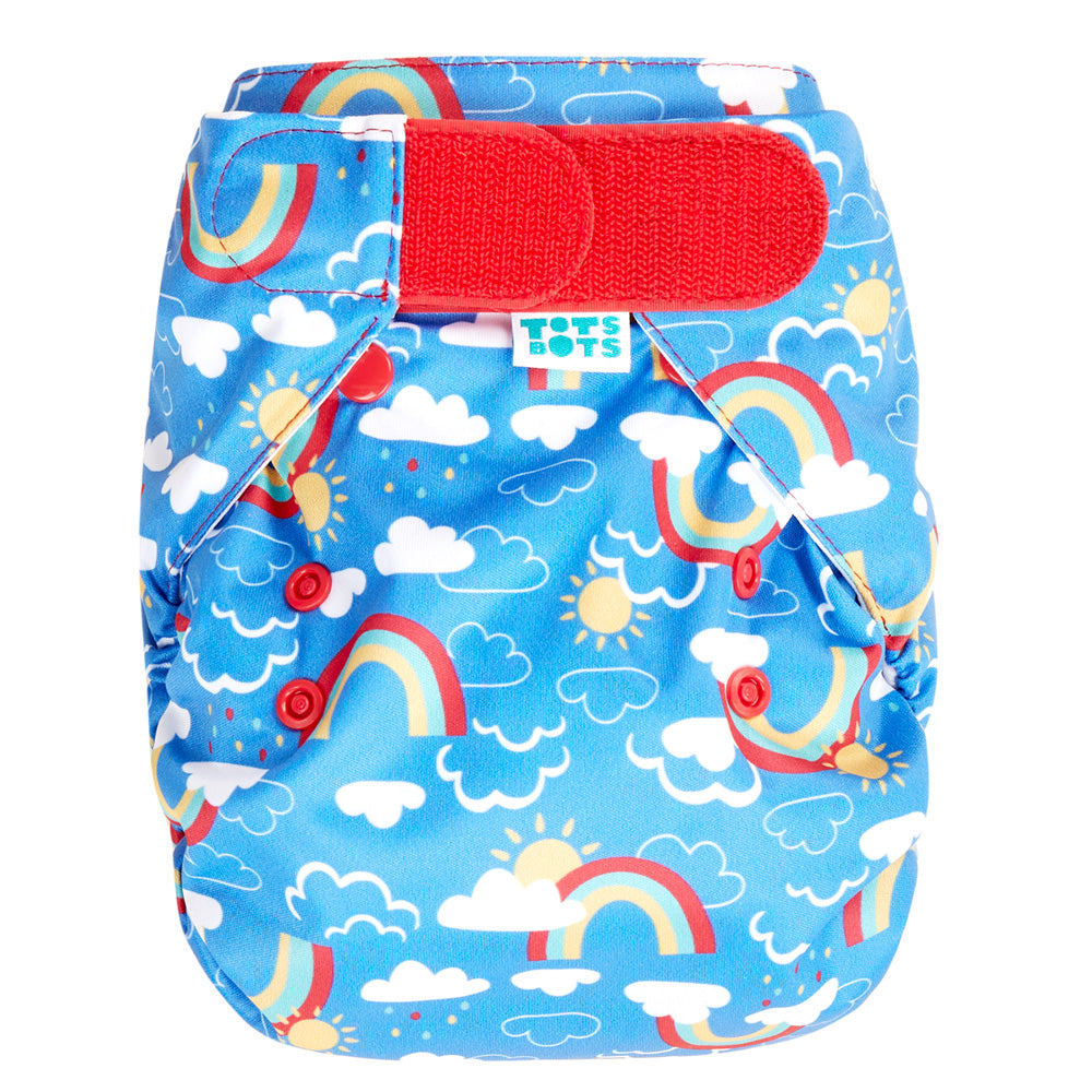 TotsBots Bamboozle Wrap (PeeNut V2.0) Überhose Newborn (2,5–8 kg) im Design Rainbow Skies