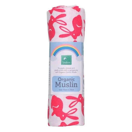 TotsBots Organic Muslin Mullwindel 70 × 70 cm aus 100 % Bio-Baumwolle im Design Bummy Wabbit