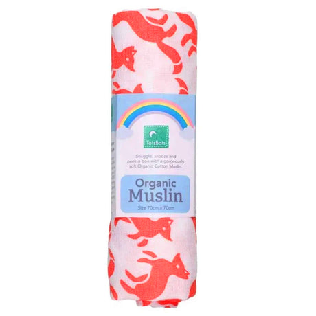 TotsBots Organic Muslin Mullwindel 70 × 70 cm aus 100 % Bio-Baumwolle im Design Foxtrot