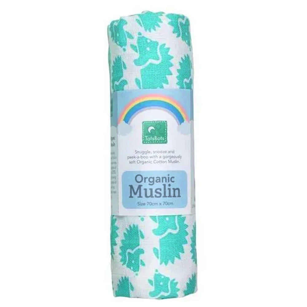 TotsBots Organic Muslin Mullwindel 70 × 70 cm aus 100 % Bio-Baumwolle im Design Hedgehug