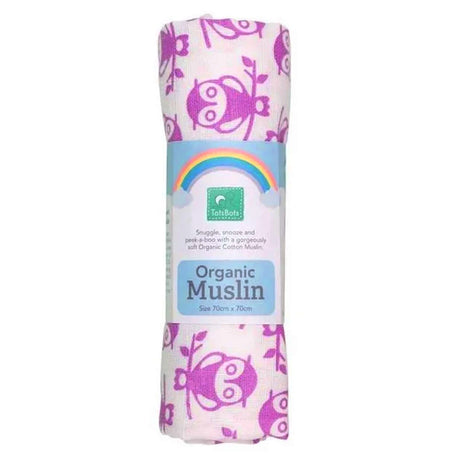 TotsBots Organic Muslin Mullwindel 70 × 70 cm aus 100 % Bio-Baumwolle im Design Owlbert