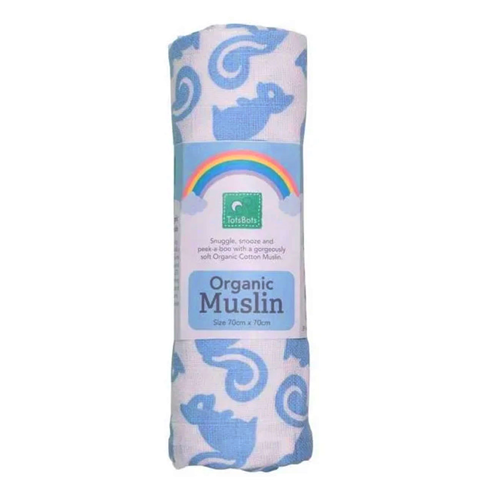 TotsBots Organic Muslin Mullwindel 70 × 70 cm aus 100 % Bio-Baumwolle im Design Squiddles