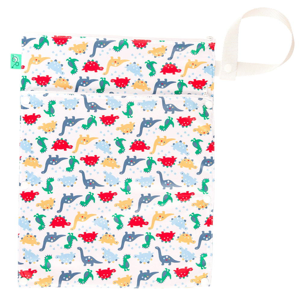 TotsBots doppelter Wetbag mit Trockenfach (Wet & Dry Bag, 38 × 30 cm) im Design Dino March