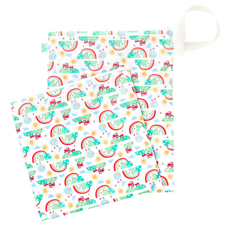 TotsBots doppelter Wetbag mit Trockenfach (Wet & Dry Bag, 38 × 30 cm) im Design Happy Days – Ansicht 2