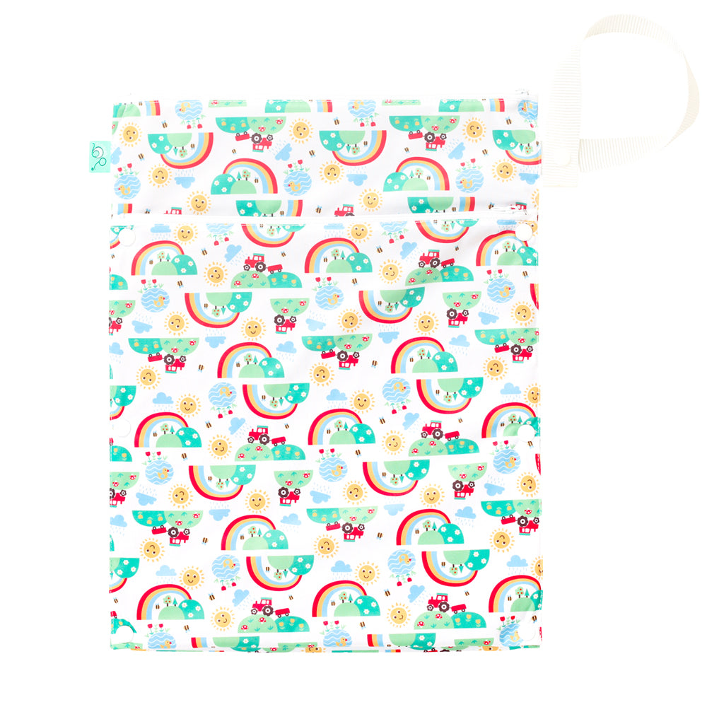TotsBots doppelter Wetbag mit Trockenfach (Wet & Dry Bag, 38 × 30 cm) im Design Happy Days