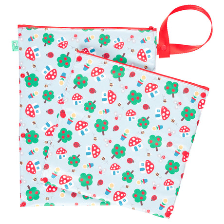 TotsBots doppelter Wetbag mit Trockenfach (Wet & Dry Bag, 38 × 30 cm) im Design Mushroom Town – Ansicht 2