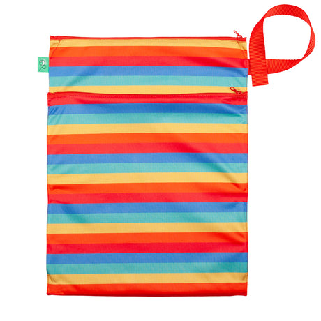 TotsBots doppelter Wetbag mit Trockenfach (Wet & Dry Bag, 38 × 30 cm) im Design Rainbow Stripe