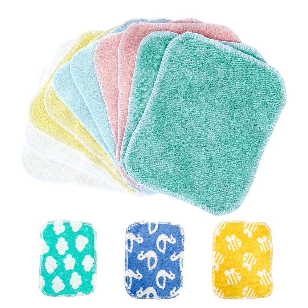 TotsBots Wipes, waschbare Bambus-Feuchttücher (Waschlappen) 17 × 13 cm, 10 Stück in verschiedenen Designs (Übersicht)