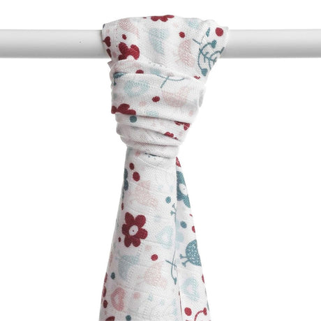 XKKO BMB Bambus-Mulltuch Flowers & Birds mit roten und pinken Blumen, Variante für Mädchen