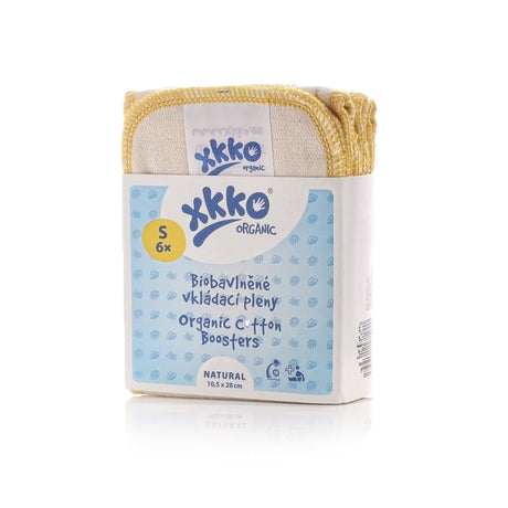 XKKO Zusatzsaugeinlagen Small 10,5 x 28 cm, sechs Stück aus Bio-Baumwolle in der Verpackung