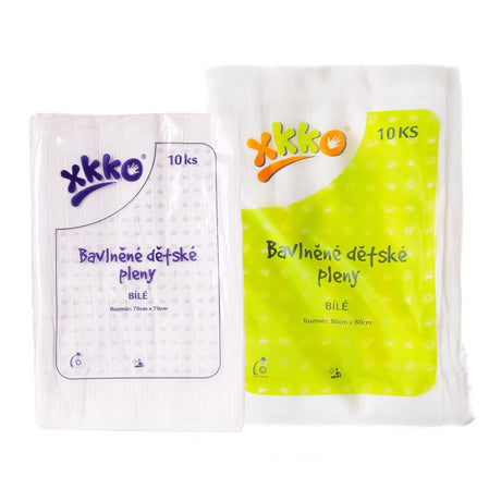 XKKO Classic Mullwindeln aus Baumwolle, Zehnerpacks 70 x 70 cm und 80 x 80 cm in Folie