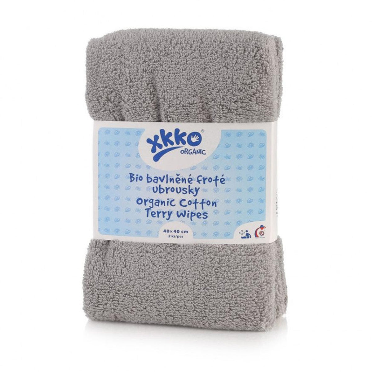 XKKO Bio-Baumwolle-Frotteetücher 40 x 40 cm in Grau, Zweierpack in Originalverpackung