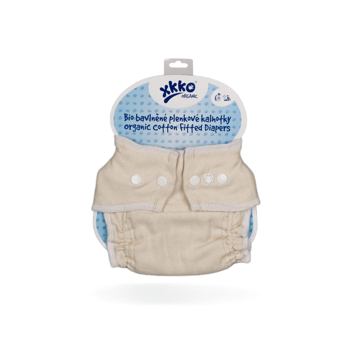 XKKO Höschenwindel aus Bio-Baumwolle Größe XS (3–5 kg) mit weißem Saum, verpackt