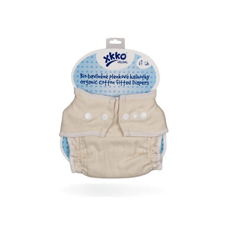 XKKO Höschenwindel aus Bio-Baumwolle Größe XS (3–5 kg) mit weißem Saum, verpackt