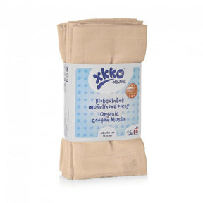 XKKO Organic Mullwindeln 40 x 40 cm in Natur (ungebleicht), 10 Stück gefaltet in der Verpackung