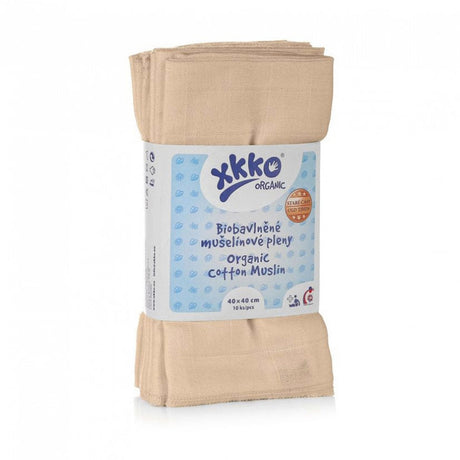 XKKO Organic Mullwindeln 40 x 40 cm in Natur (ungebleicht), 10 Stück gefaltet in der Verpackung