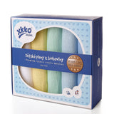 XKKO Bio-Mullwindeln 70 x 70 cm farbig für Jungs in Blau, Grün und Gelb, im Geschenkkarton