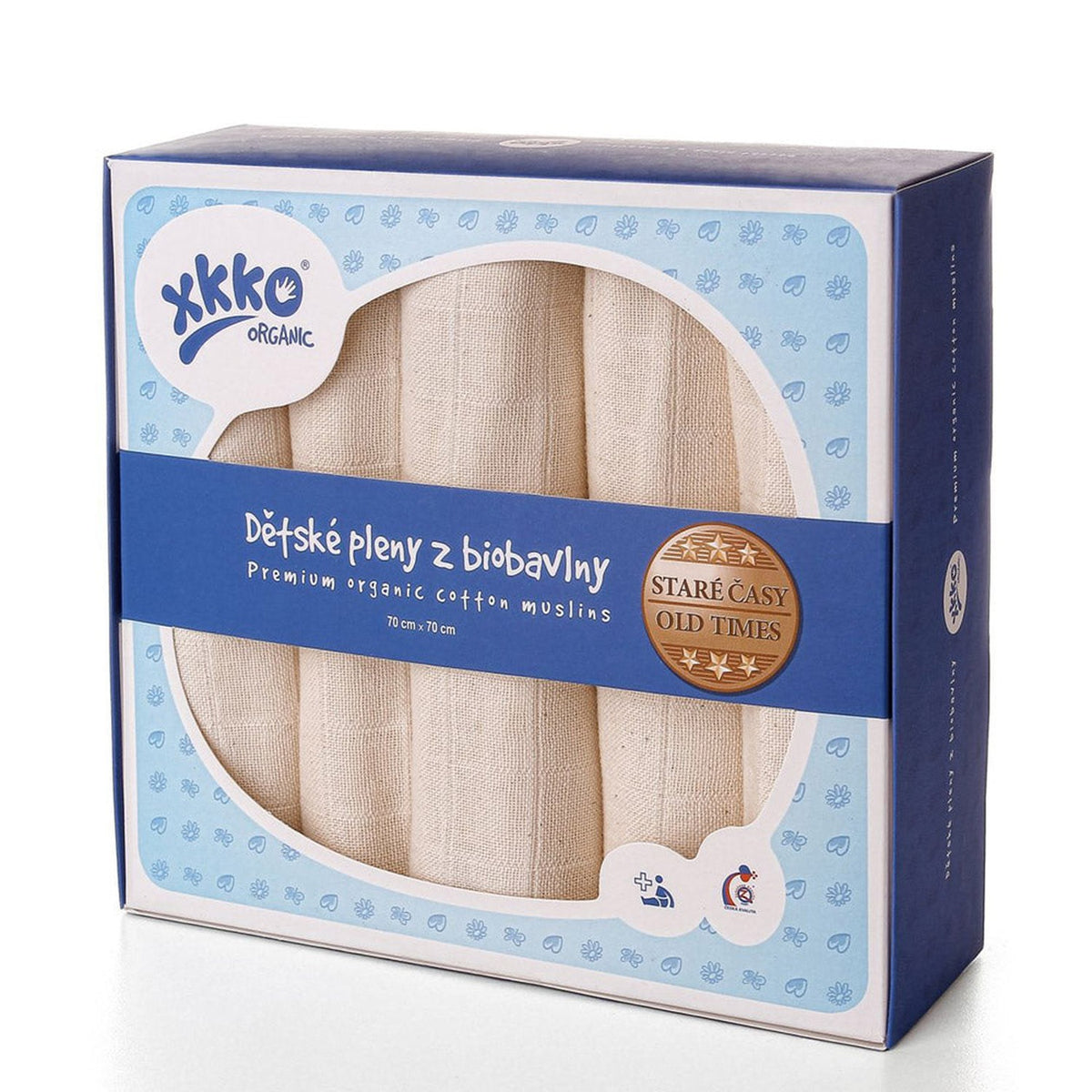 XKKO Organic Mullwindeln 70 x 70 cm ungebleicht in Natur, Fünferpack in der Box