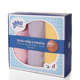 XKKO Bio-Mulltücher 90 x 100 cm farbig für Mädchen in Rosa, Lila und Gelb, Dreierpack