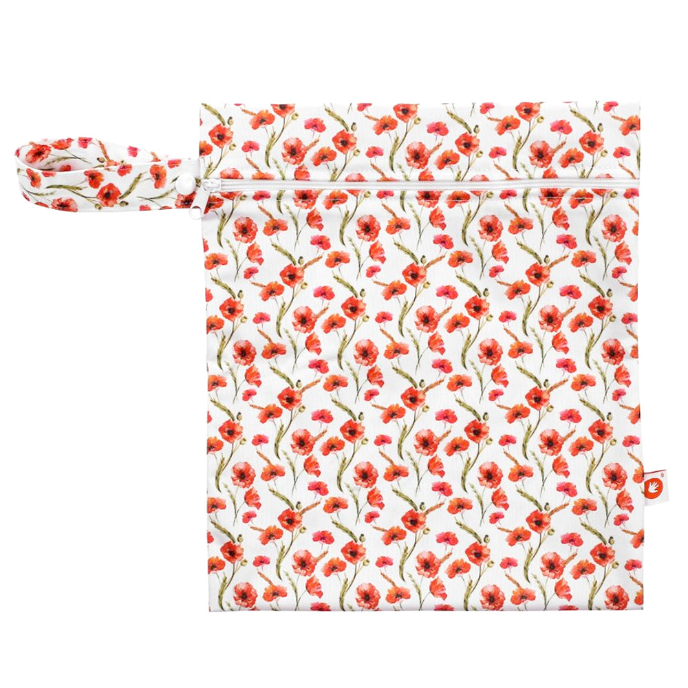 Kleine XKKO Nasstasche Größe S im Design Rote Mohnblumen mit Reißverschluss und Druckknopf-Schlaufe