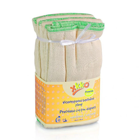 XKKO Prefolds in Natur Large mit grünem Saum, sechs Stück verpackt