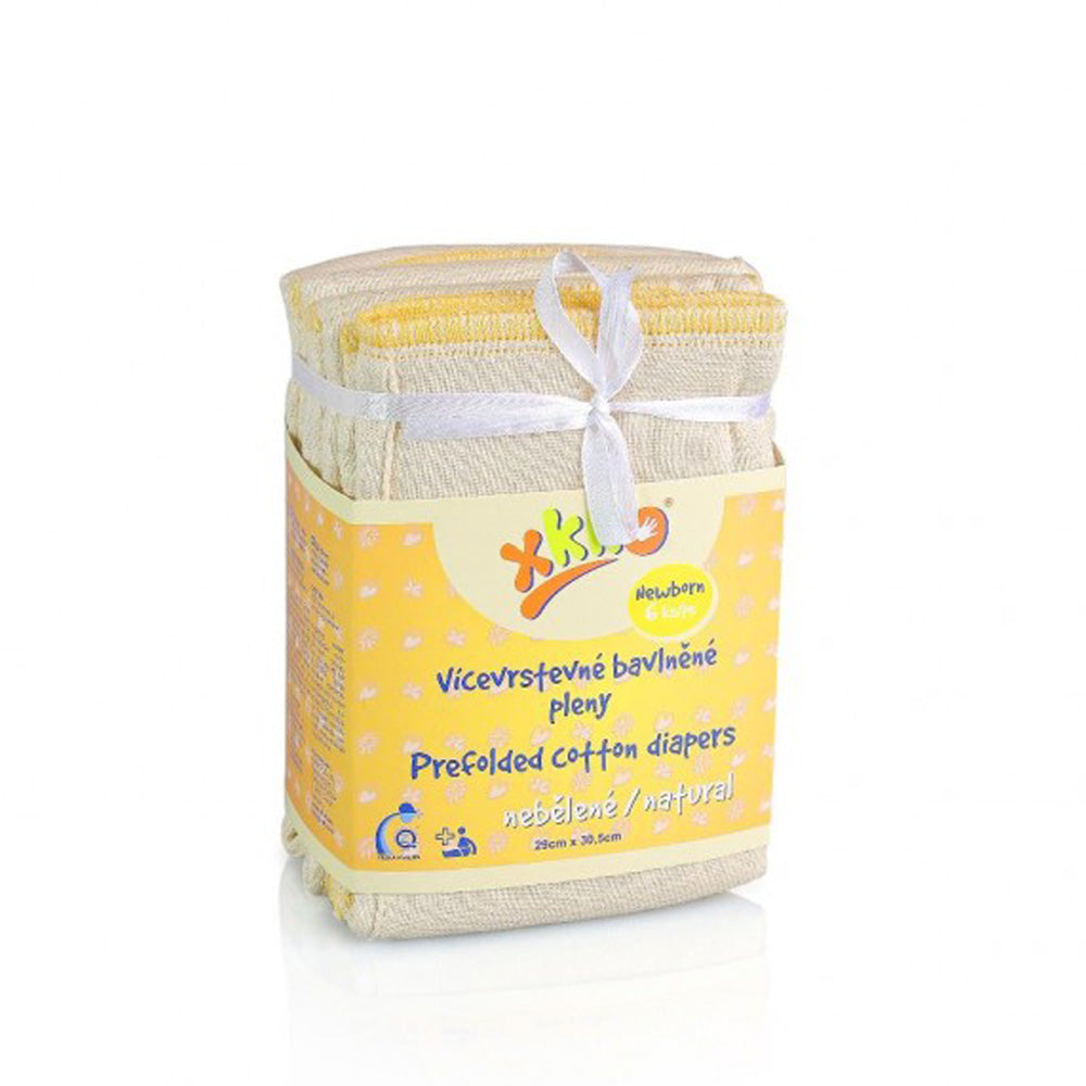 XKKO Prefolds in Natur Newborn mit gelbem Saum, Sechserpack