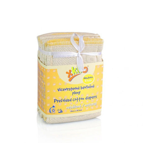 XKKO Prefolds in Natur Newborn mit gelbem Saum, Sechserpack