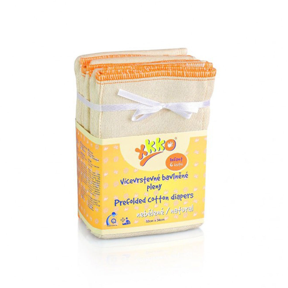 XKKO Prefolds Natur Small mit orangem Saum in der Verpackung
