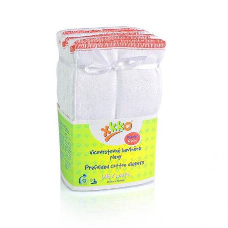 XKKO Prefolds Weiß Medium mit rotem Saum, sechs Stück in der Verpackung
