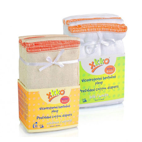 XKKO Prefolds aus 100 % Baumwolle: Sechserpacks in Natur und Weiß